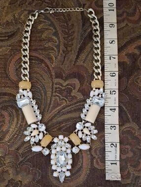 Tracy Lynn Statement Crystal and Beige Bib Necklace - Unbranded